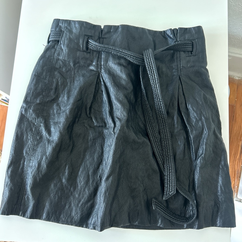 Free people black leather skirt with tie